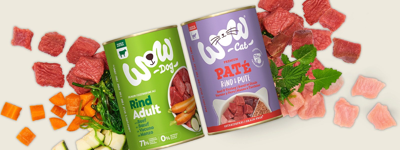 Zwei Packungen Hundefutter von WOW 
